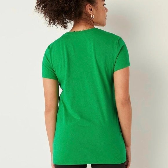 Victoria's Secret LOVE PINK Green St PATRICK'S DAY Black Glitter Heart T-SHIRT L - Picture 4 of 12